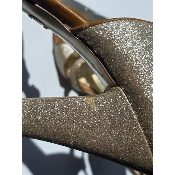 Dolce & Gabbana Sparkle Gold Strappy Open-Toe Heels with T-Strap - Picture 5 of 12